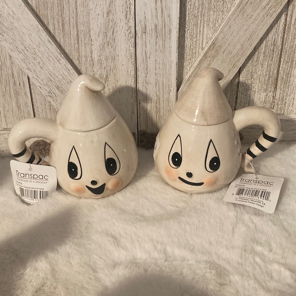 Johann Parker Transpac Ceramic Ghost Mugs with Lids